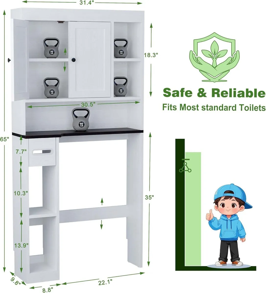 Over The Toilet Storage Cabinet with 7 Shelves - Image 2