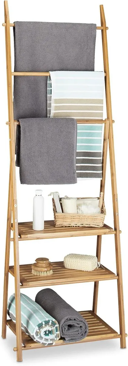 Bamboo Towel Rack Folding Small Clothes Stand 3 - Image 1
