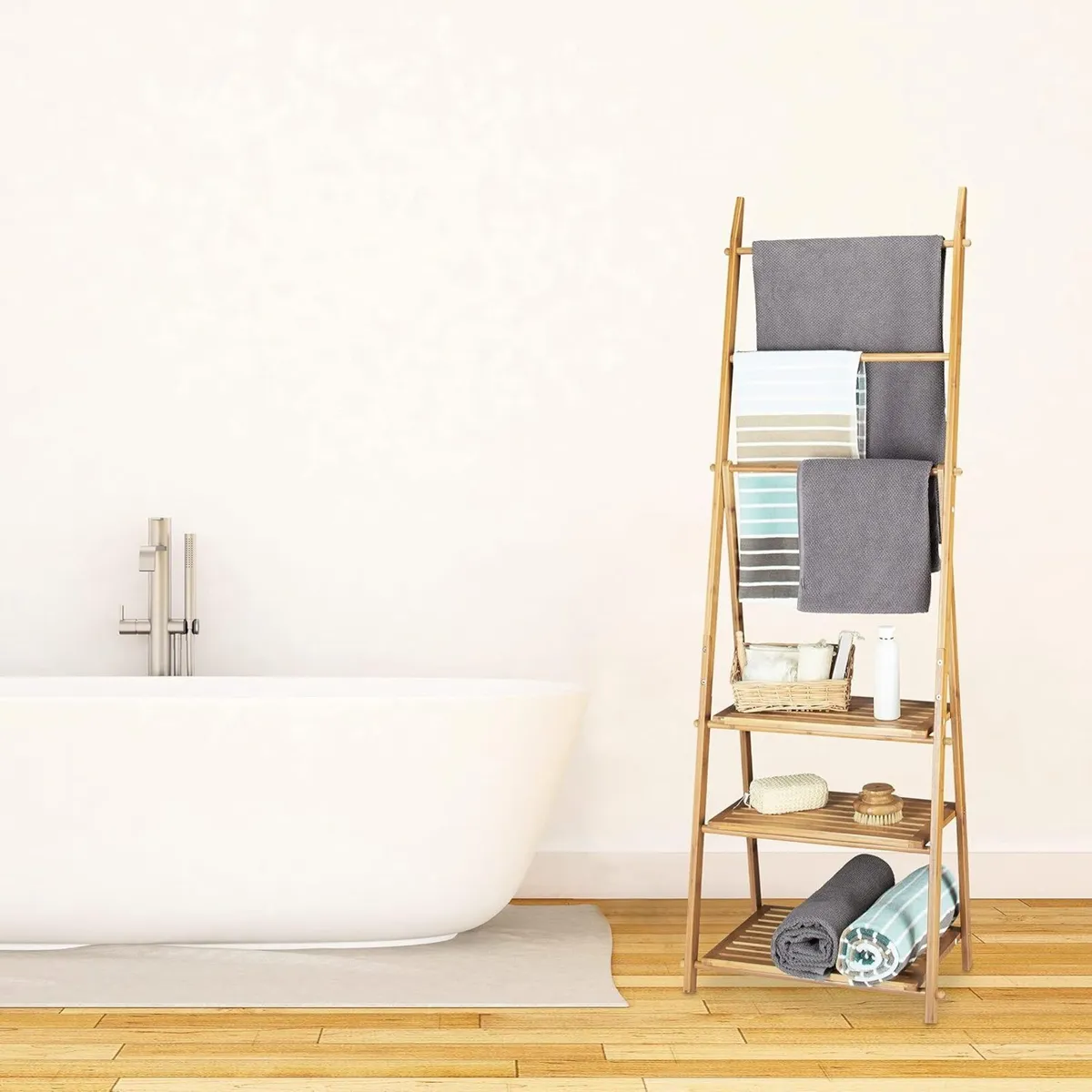 Bamboo Towel Rack Folding Small Clothes Stand 3 - Image 2