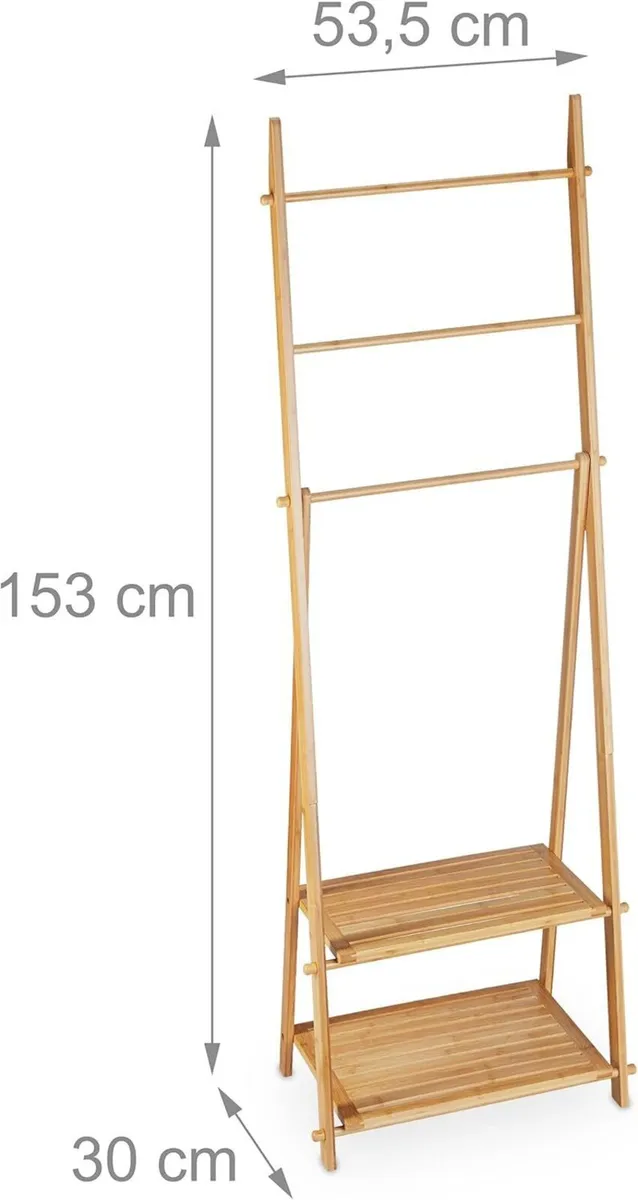 Towel Stand Bamboo 3 Bars 2 Storage Shelves HWD: - Image 3
