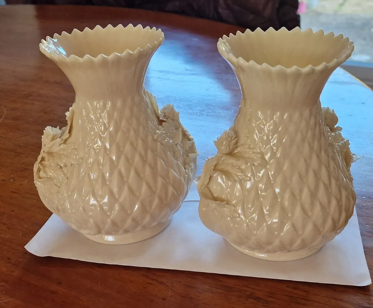 2 Vintage Belleek Harp Vases 3rd Mark (1926–1946) - Image 1