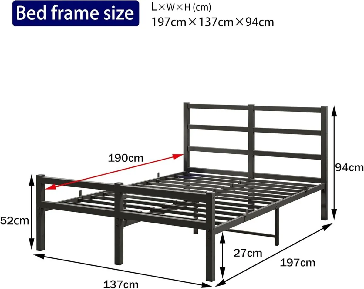 Double Bed Frame with Headboard 135x190cm Size - Image 2