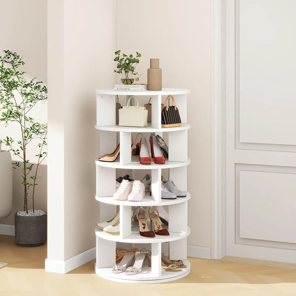 5 Tier Rotating Shoe Rack Wood 360degreesSpinning - Image 2