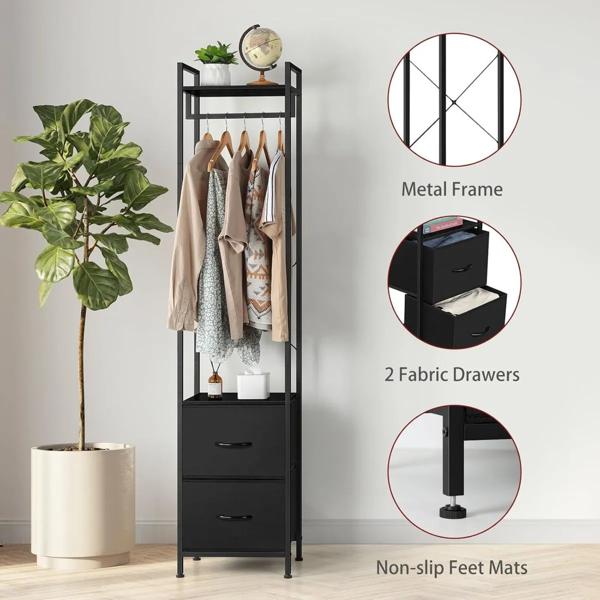 180CM Tall Clothes Rail with Drawers Narrow - Image 4