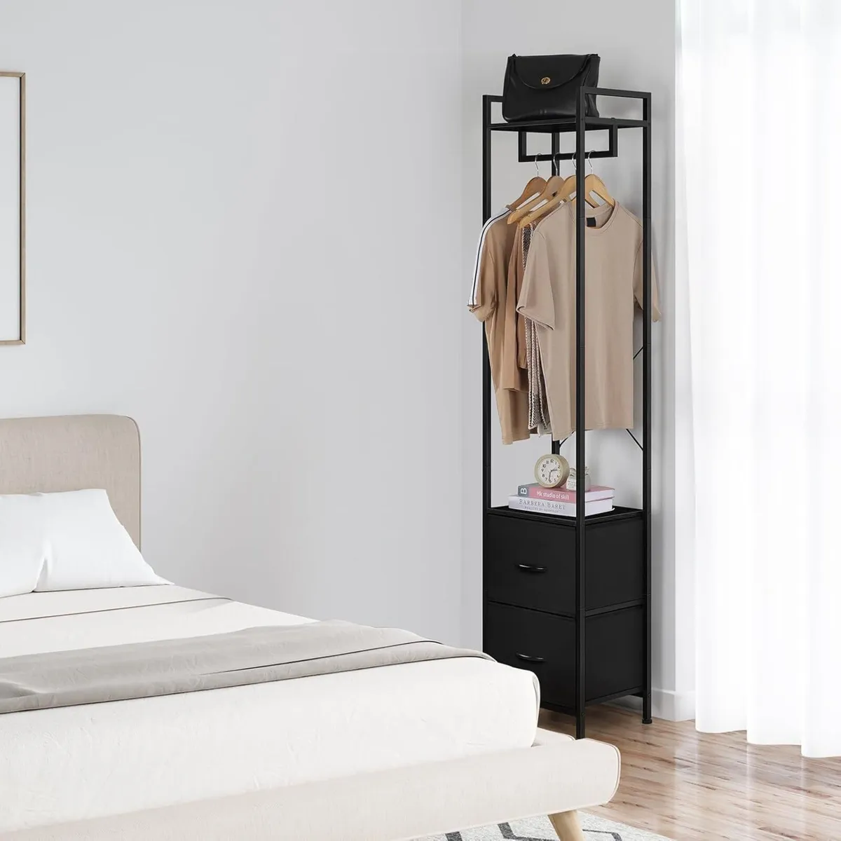 180CM Tall Clothes Rail with Drawers Narrow - Image 2