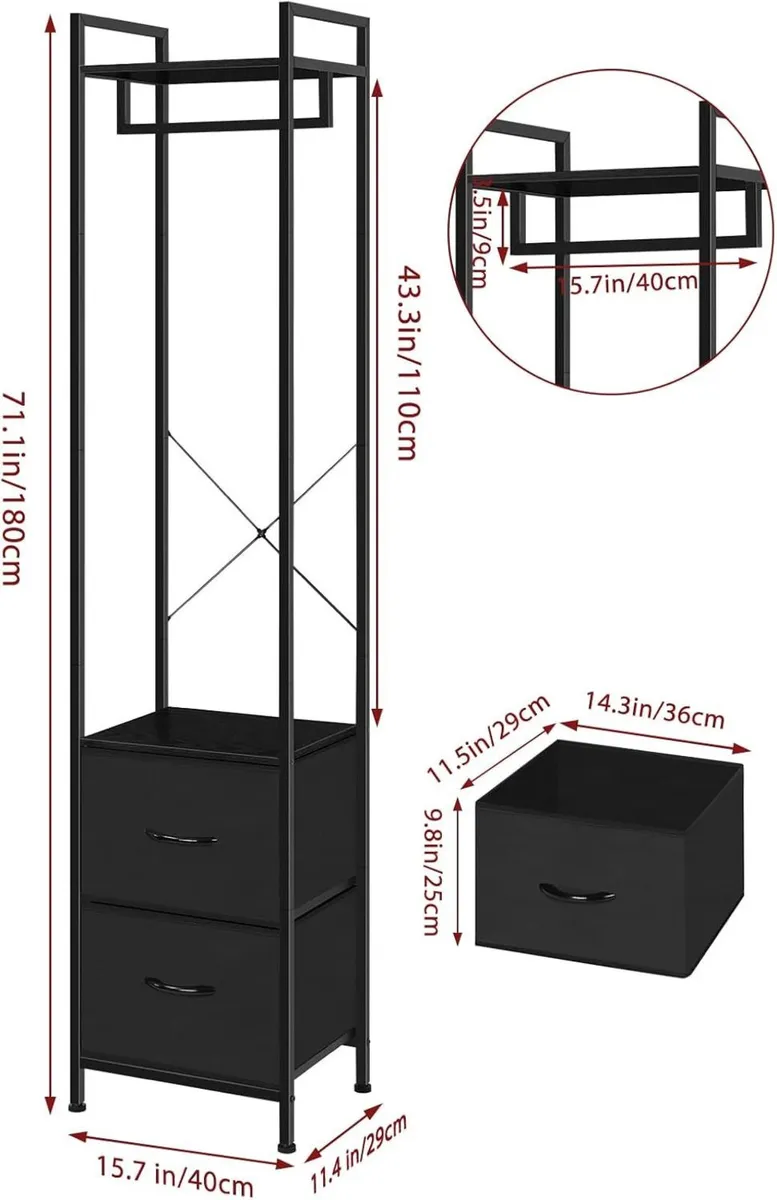 180CM Tall Clothes Rail with Drawers Narrow - Image 3