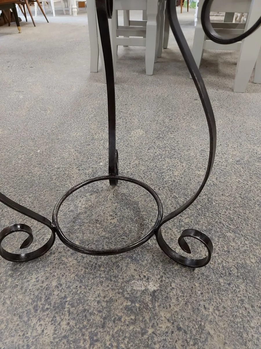 Wrought iron base side table artist painted top - Image 3