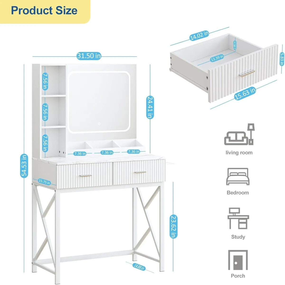 Dressing Table with Mirror and 3-Color Change - Image 2