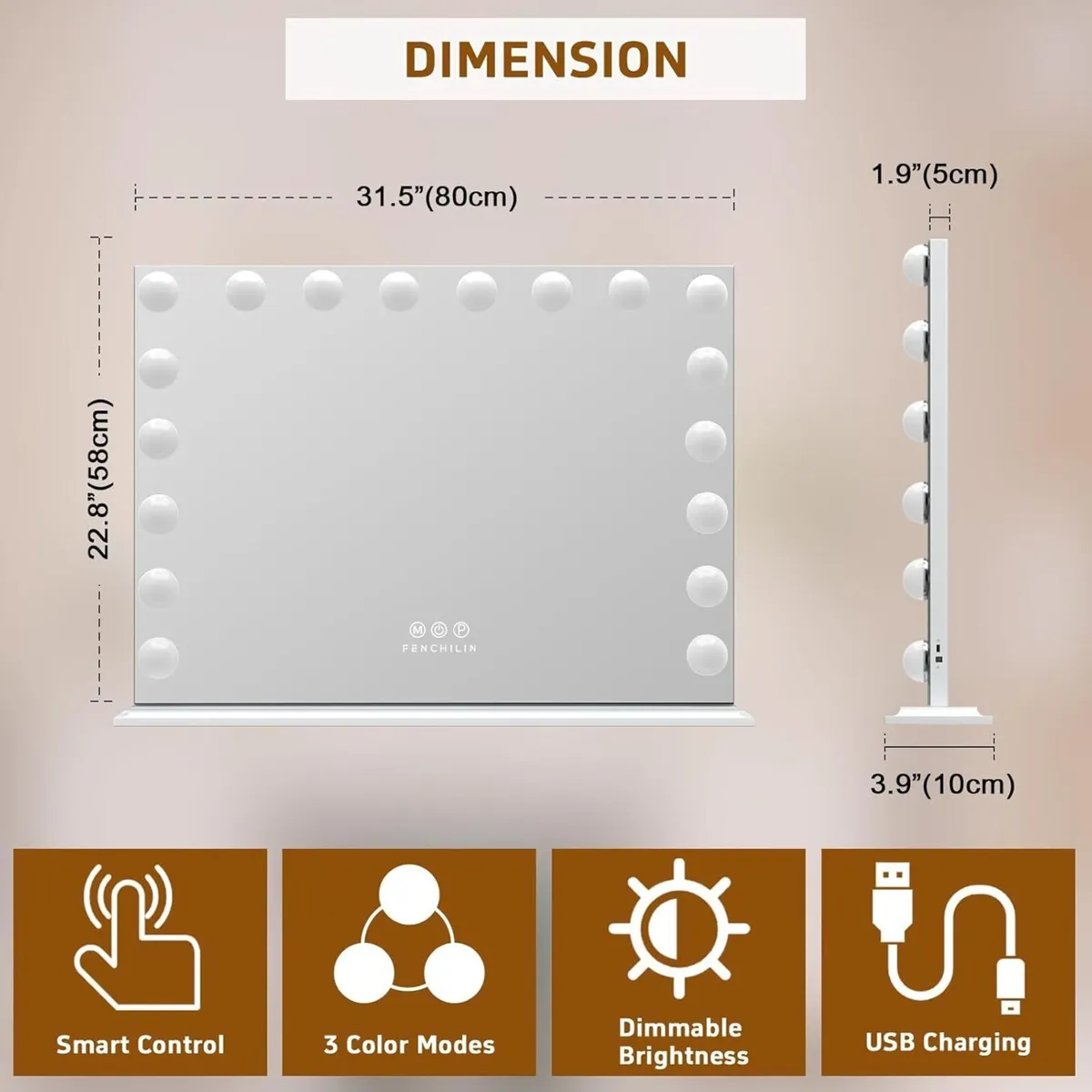 Hollywood Mirror with Lights 18 LED Bulbs 80x58 - Image 2