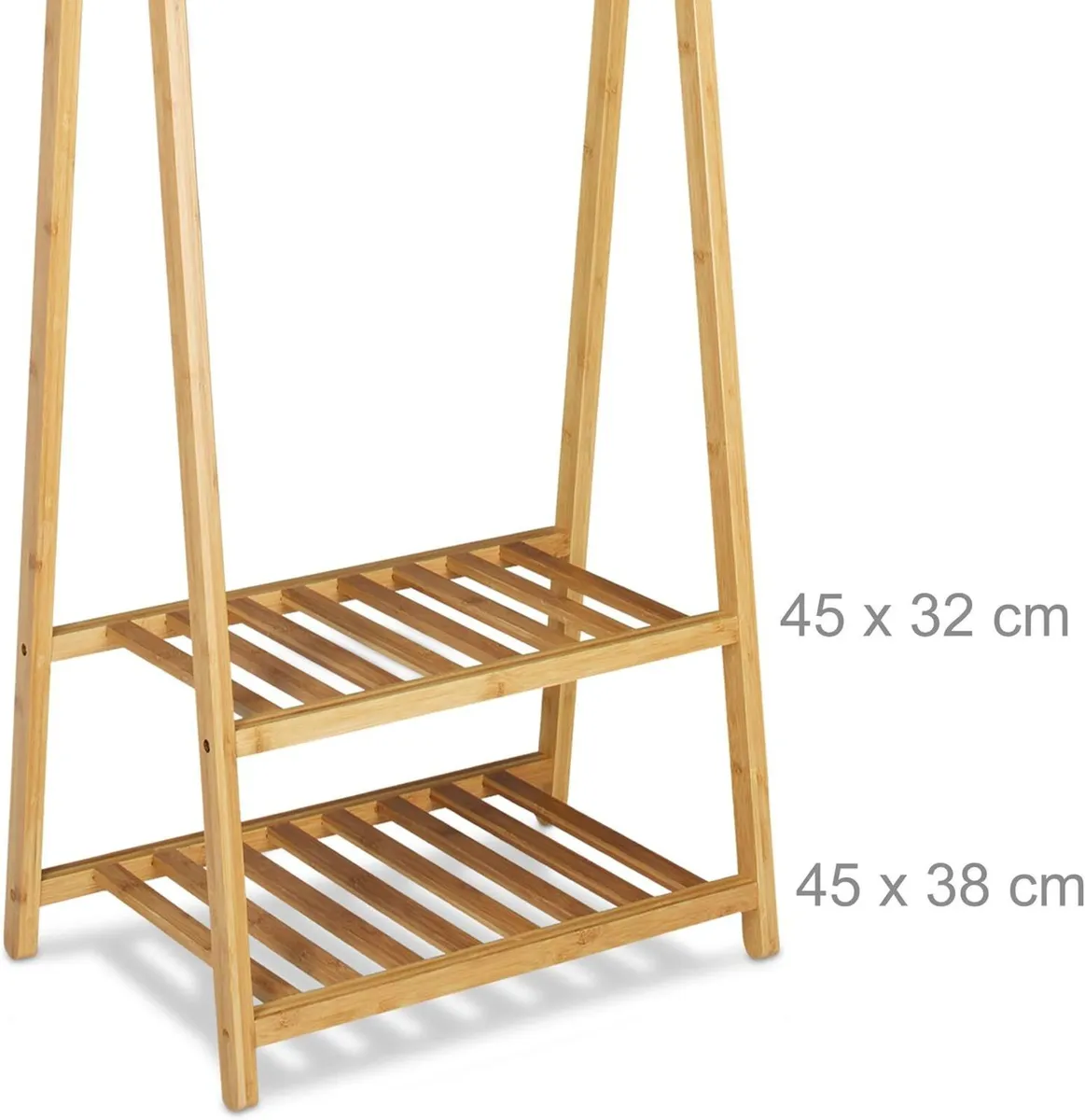 Bamboo Clothes Stand 2 Shelves Garment Rails - Image 3