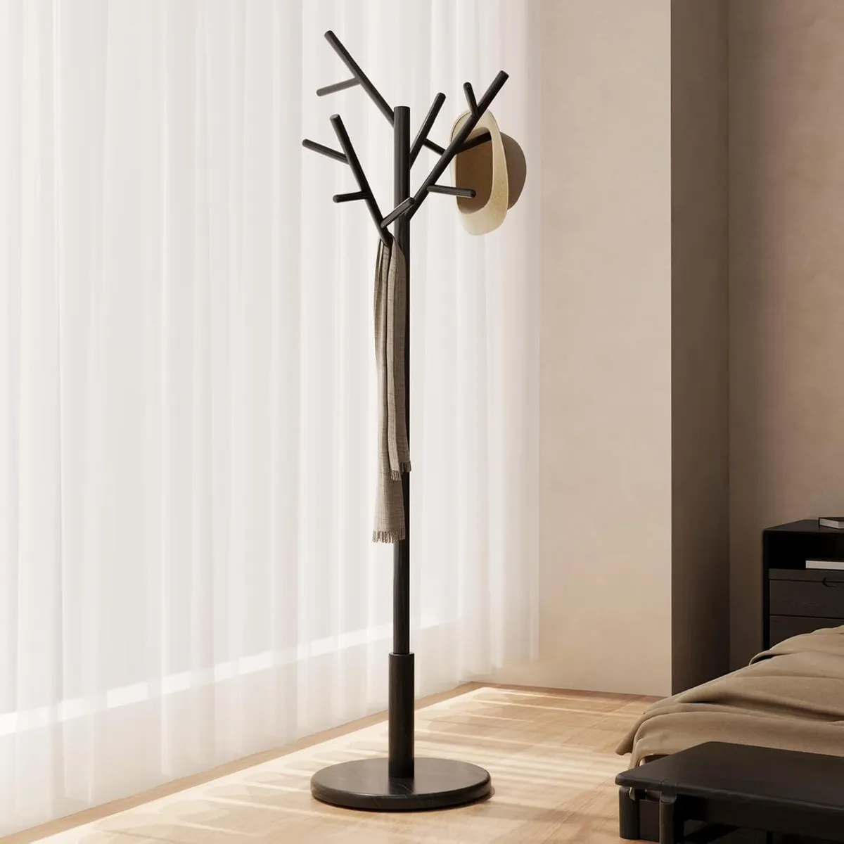 Coat Stand Wooden Rack Freestanding with 12 Hooks - Image 1