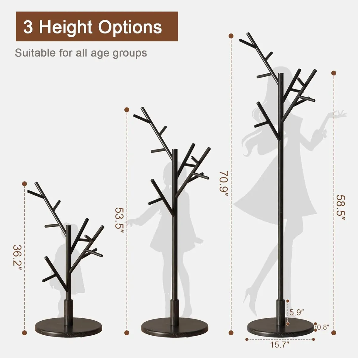 Coat Stand Wooden Rack Freestanding with 12 Hooks - Image 2