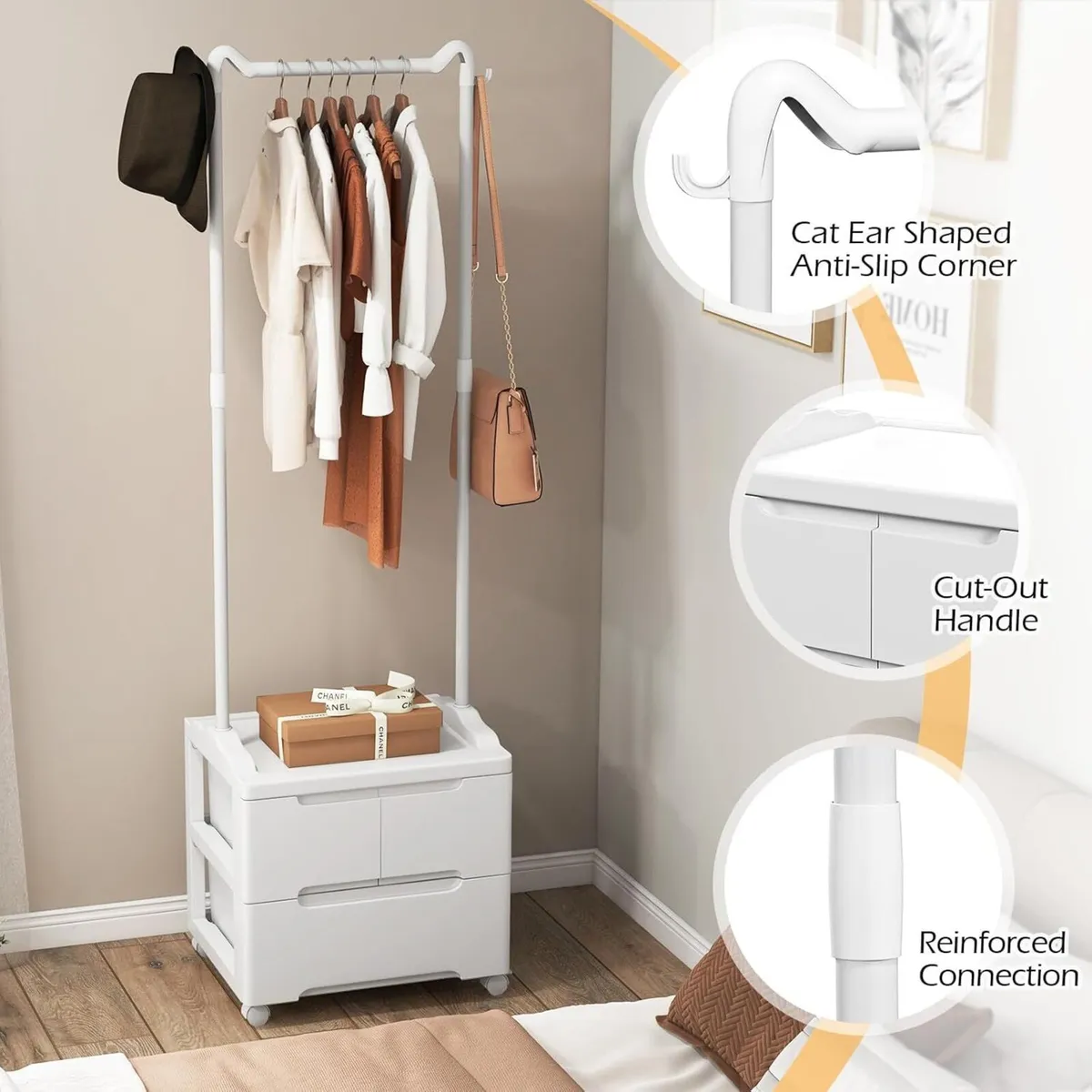 3 Drawer Freestanding Clothes Hanger with Side - Image 3