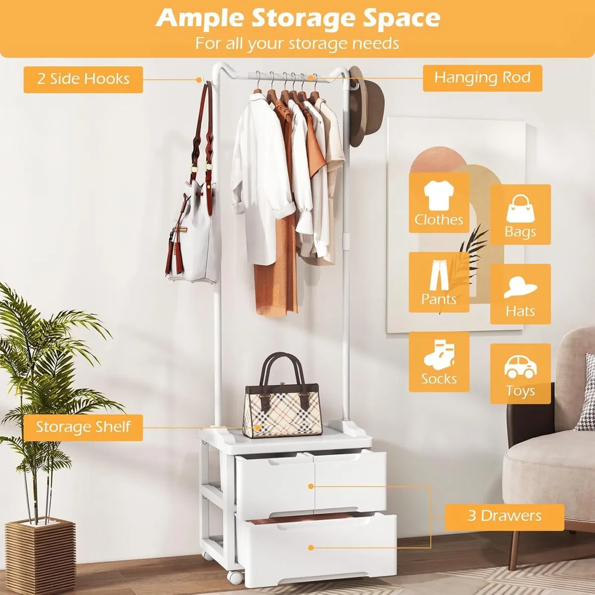 3 Drawer Freestanding Clothes Hanger with Side - Image 4