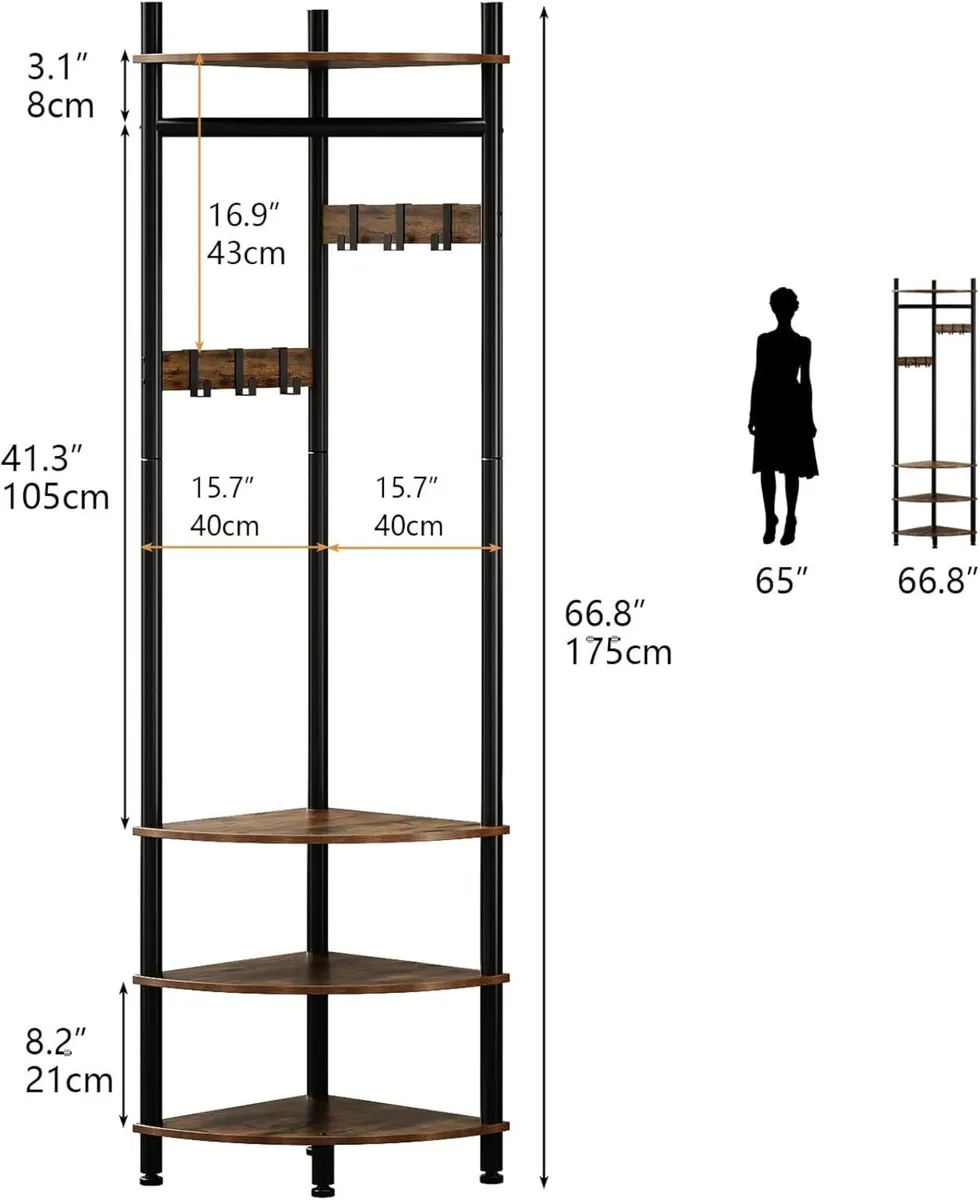 Corner Coat Stand with 4 Shelves and Shoe Bench - Image 2