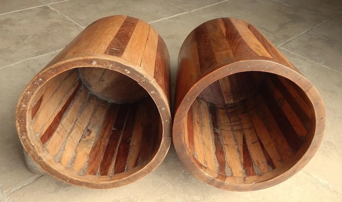 Pair of Vintage Handmade Wood Planters - Image 4