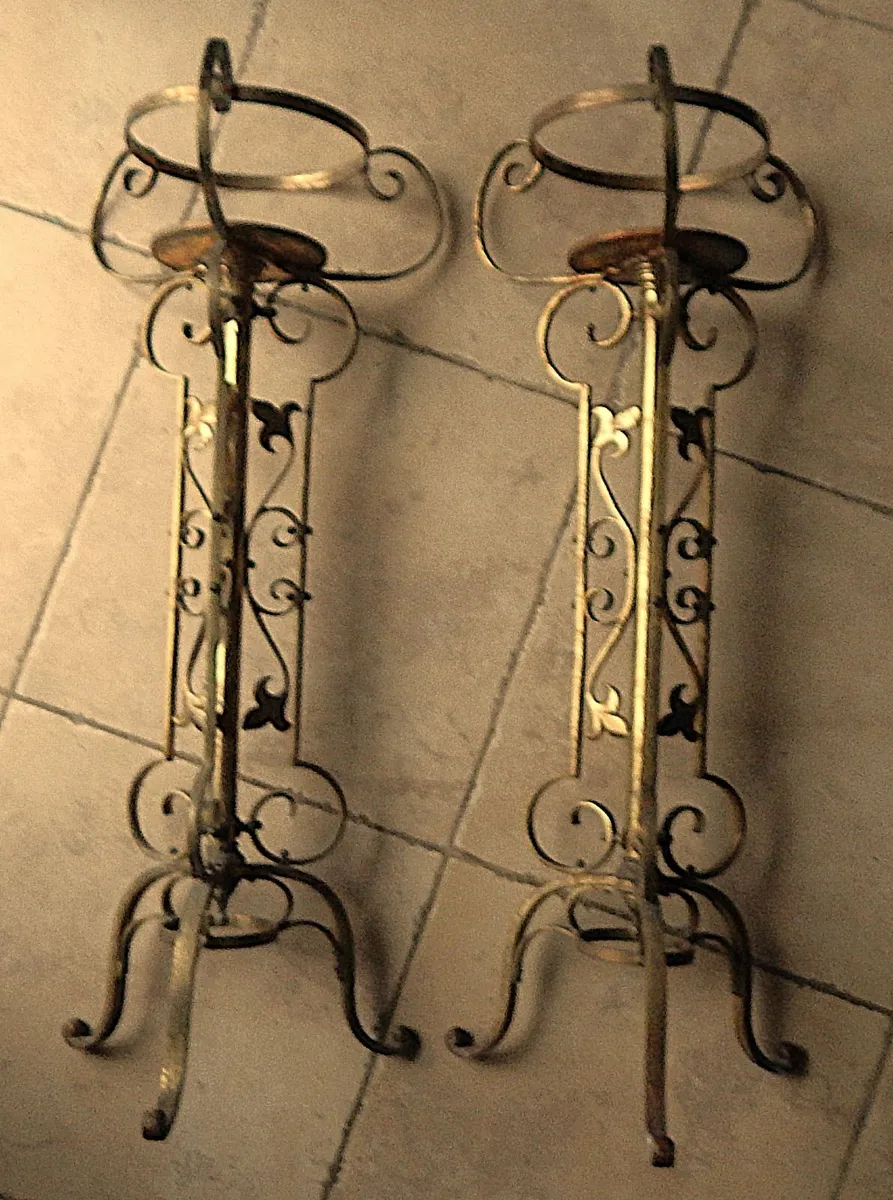 Pair of Ornate Vintage Brass Church Plant Stands - Image 3