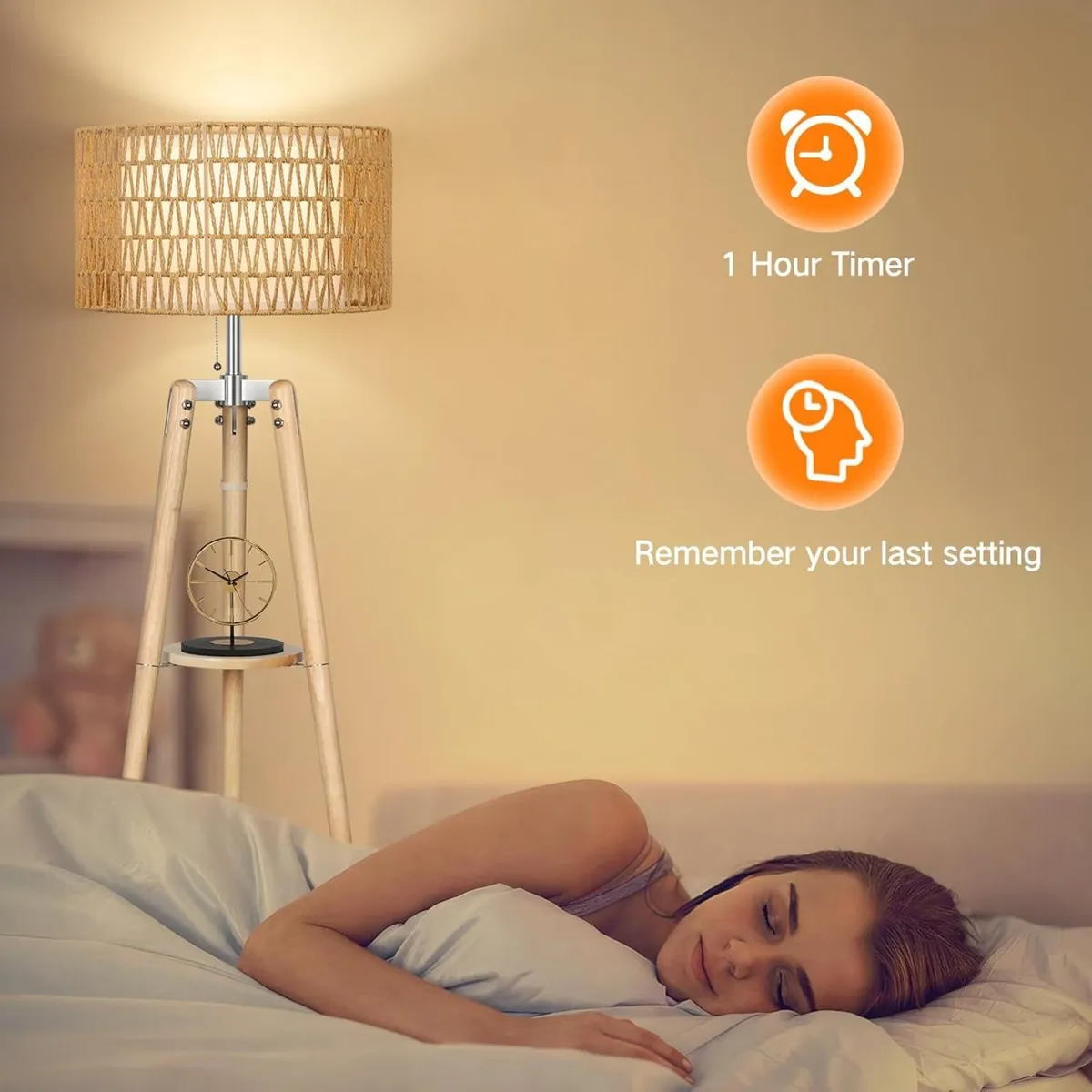 Wood Tripod Floor Lamp with Rattan Linen Double - Image 4