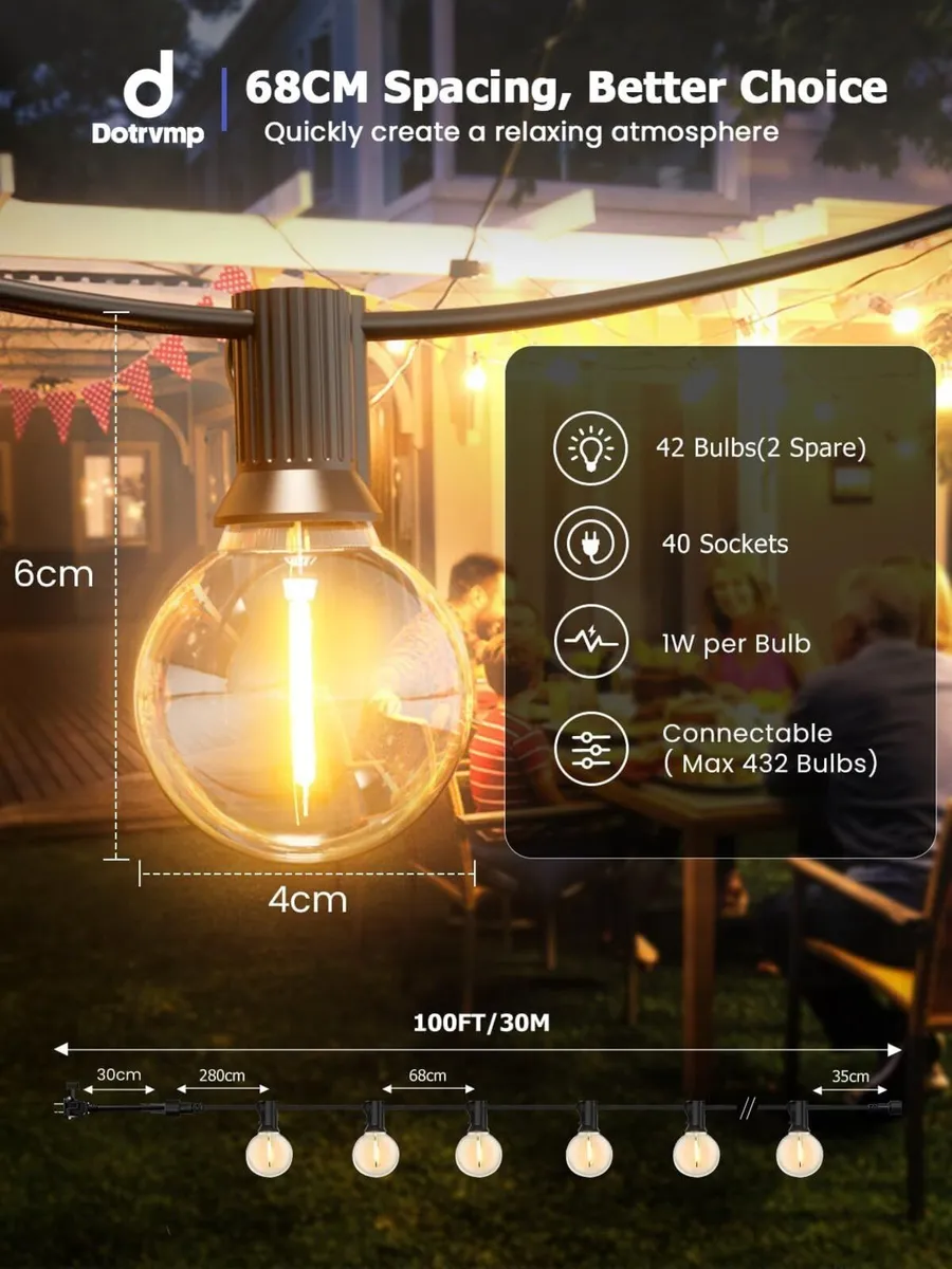 LED Festoon Lights Outdoor 100FT/30M String with - Image 2