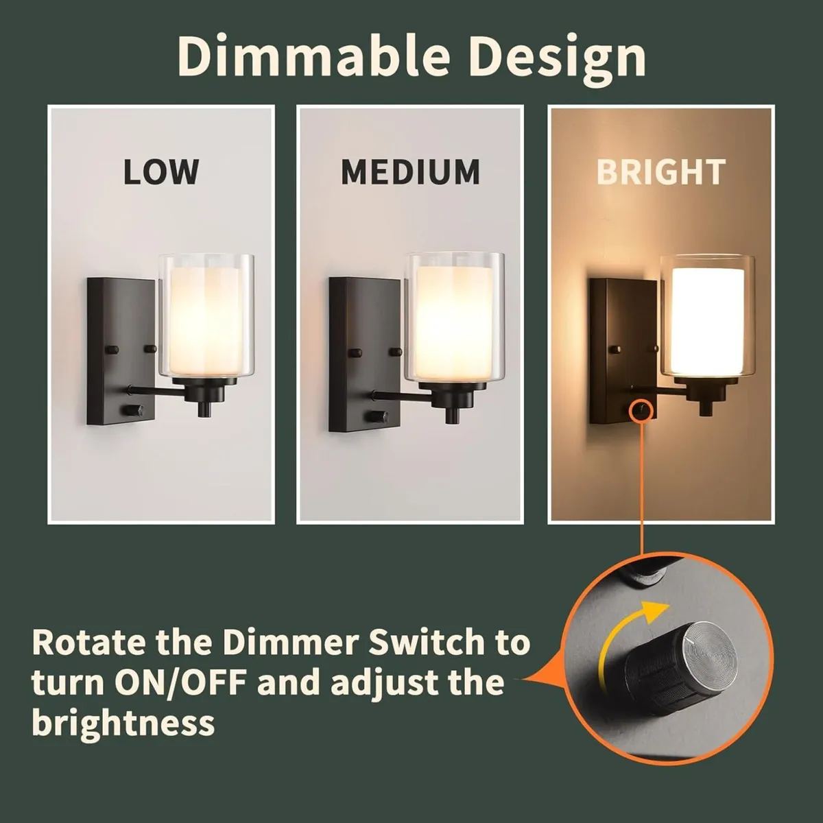 Dimmable Industrial Bedside Wall Lights Set of 2 - Image 3
