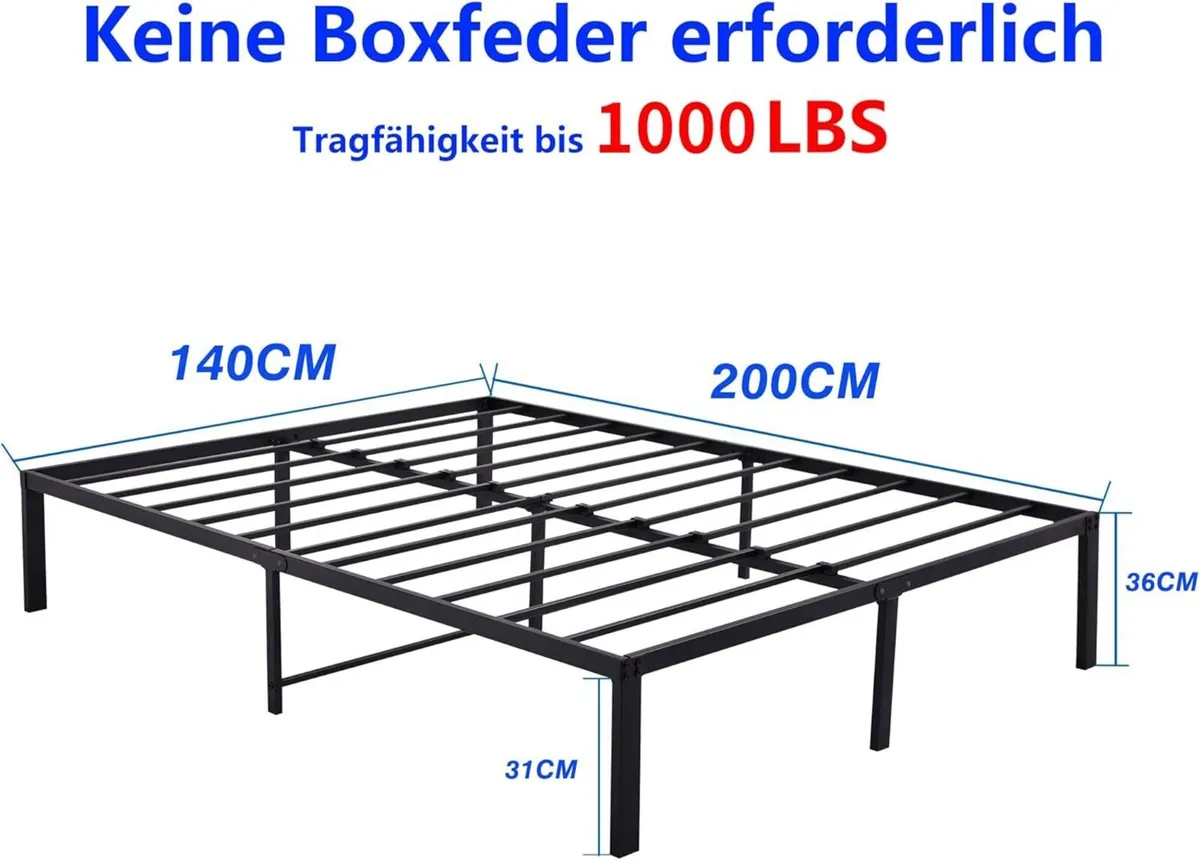 Metal Platform Bed Frame 140 x 200 cm with - Image 2