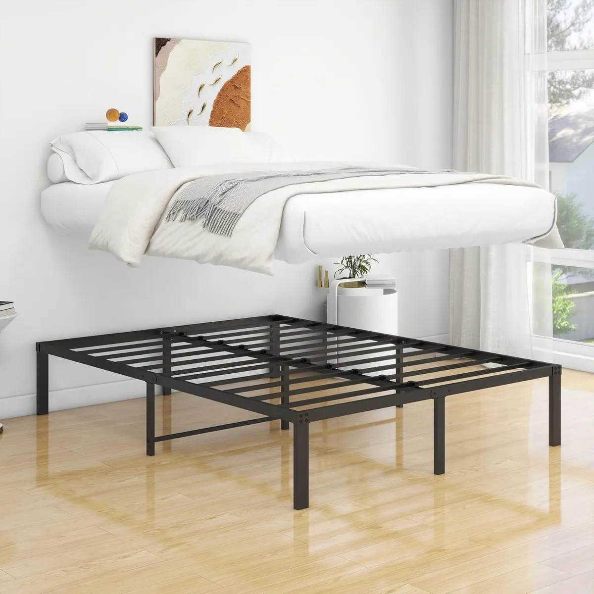 Metal Platform Bed Frame 140 x 200 cm with - Image 3