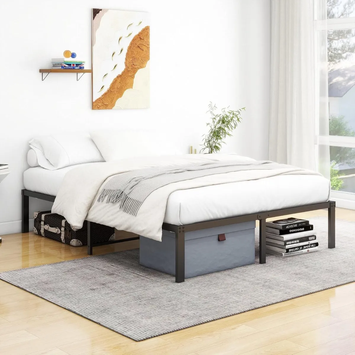 Metal Platform Bed Frame 140 x 200 cm with - Image 1