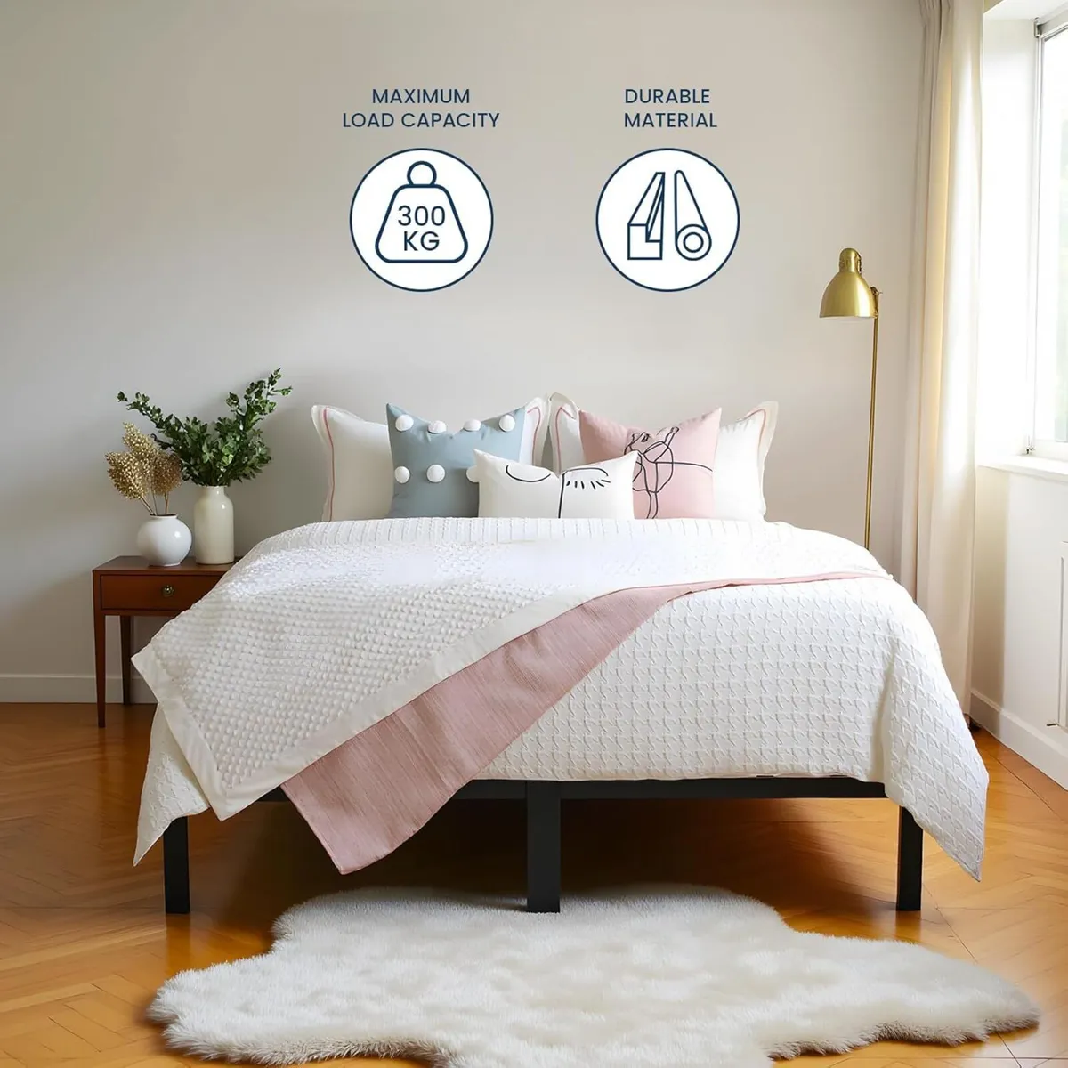 Metal Bed Frame 140 x 200 cm for 2 People Adult - Image 4