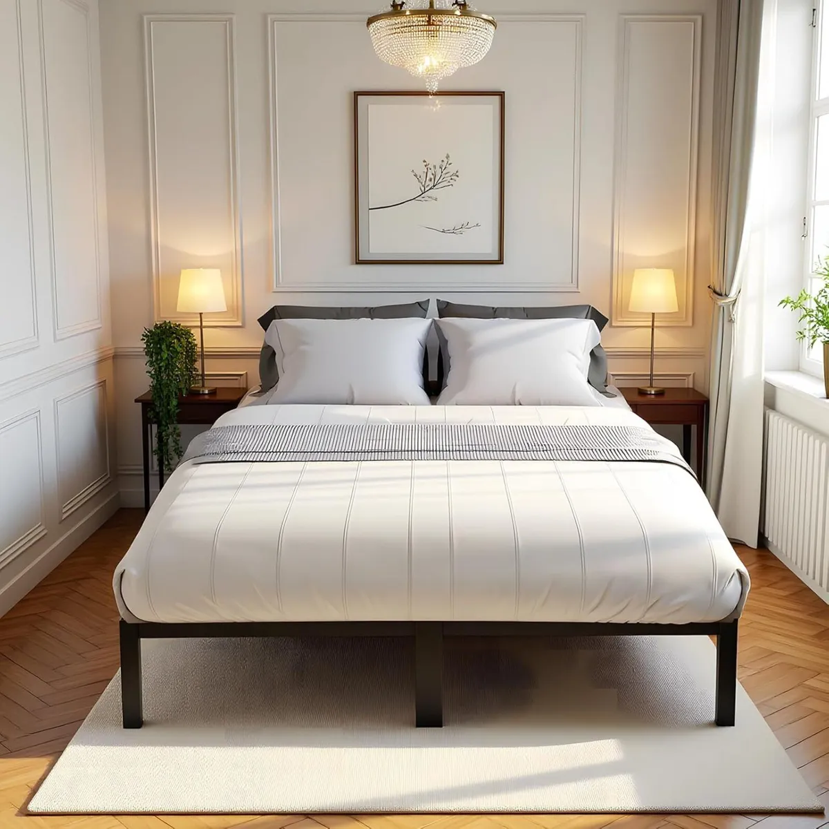 Metal Bed Frame 140 x 200 cm for 2 People Adult - Image 1