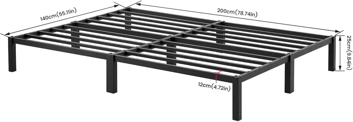 Metal Bed Frame 140 x 200 cm for 2 People Adult - Image 2