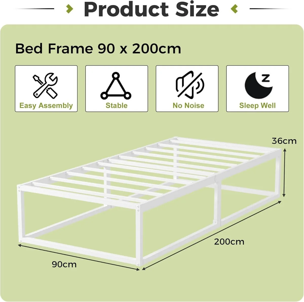 Metal Bed Frame 36cm High with Steel Slats - Image 2