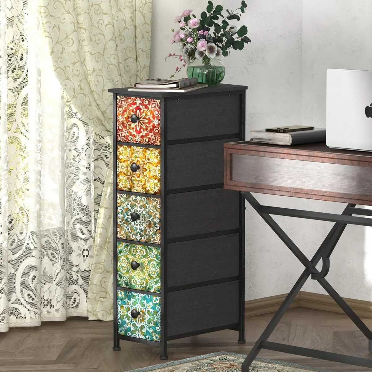 Narrow Chest of Drawers with 5 Made Fabric - Image 1