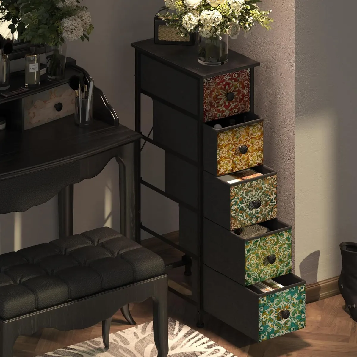 Narrow Chest of Drawers with 5 Made Fabric - Image 3
