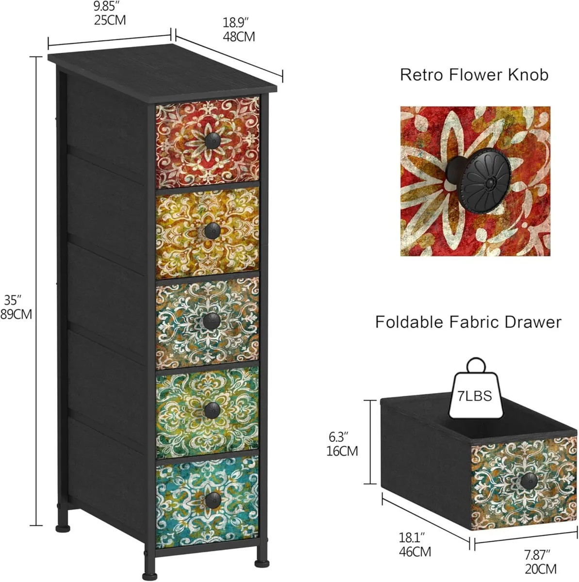 Narrow Chest of Drawers with 5 Made Fabric - Image 2