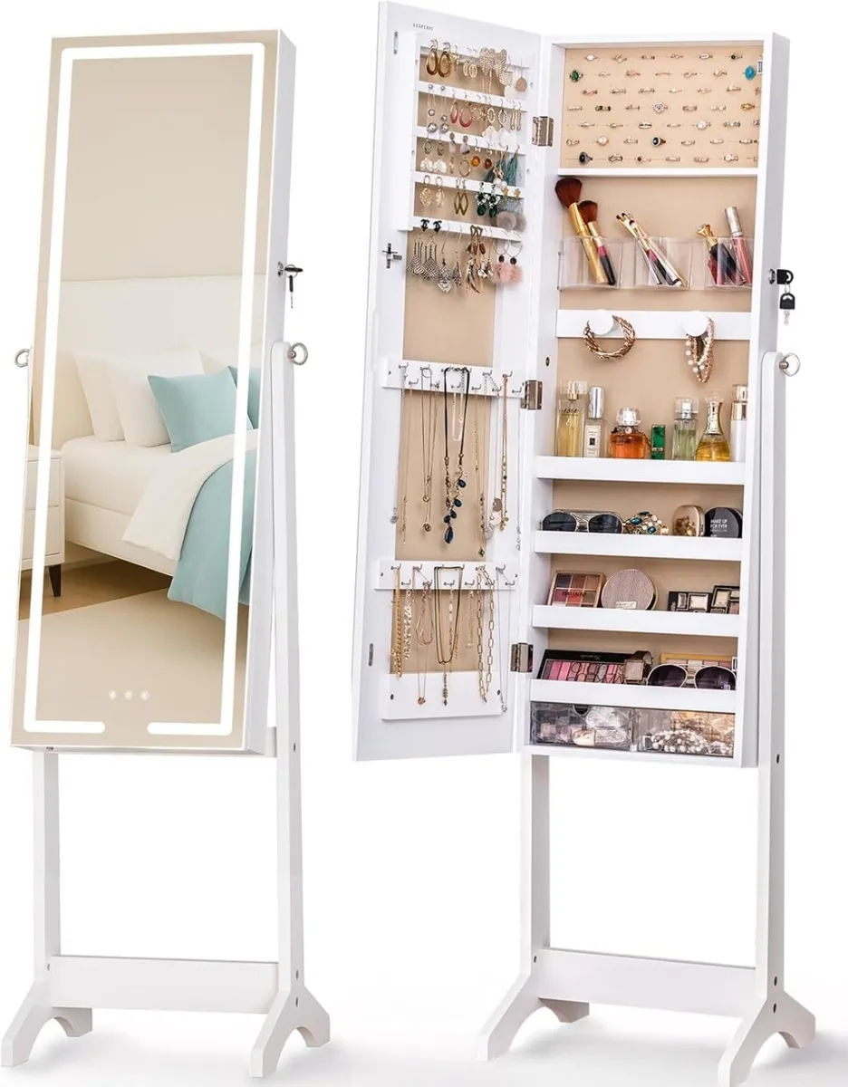 LED Mirror Jewellery Cabinet Standing Armoire 60 - Image 1