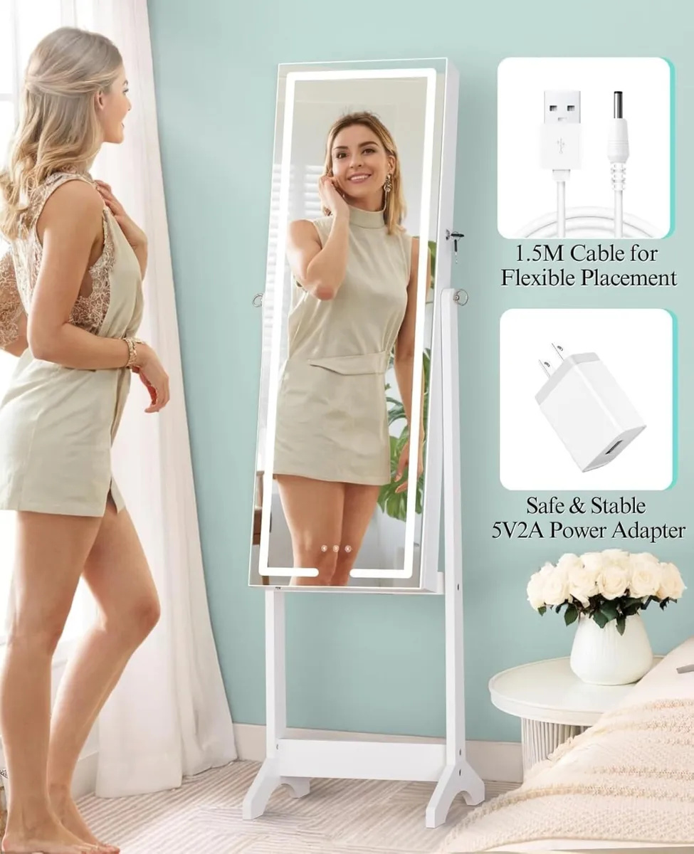 LED Mirror Jewellery Cabinet Standing Armoire 60 - Image 4