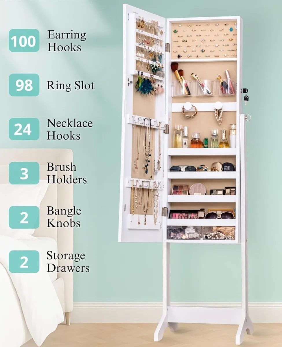 LED Mirror Jewellery Cabinet Standing Armoire 60 - Image 3