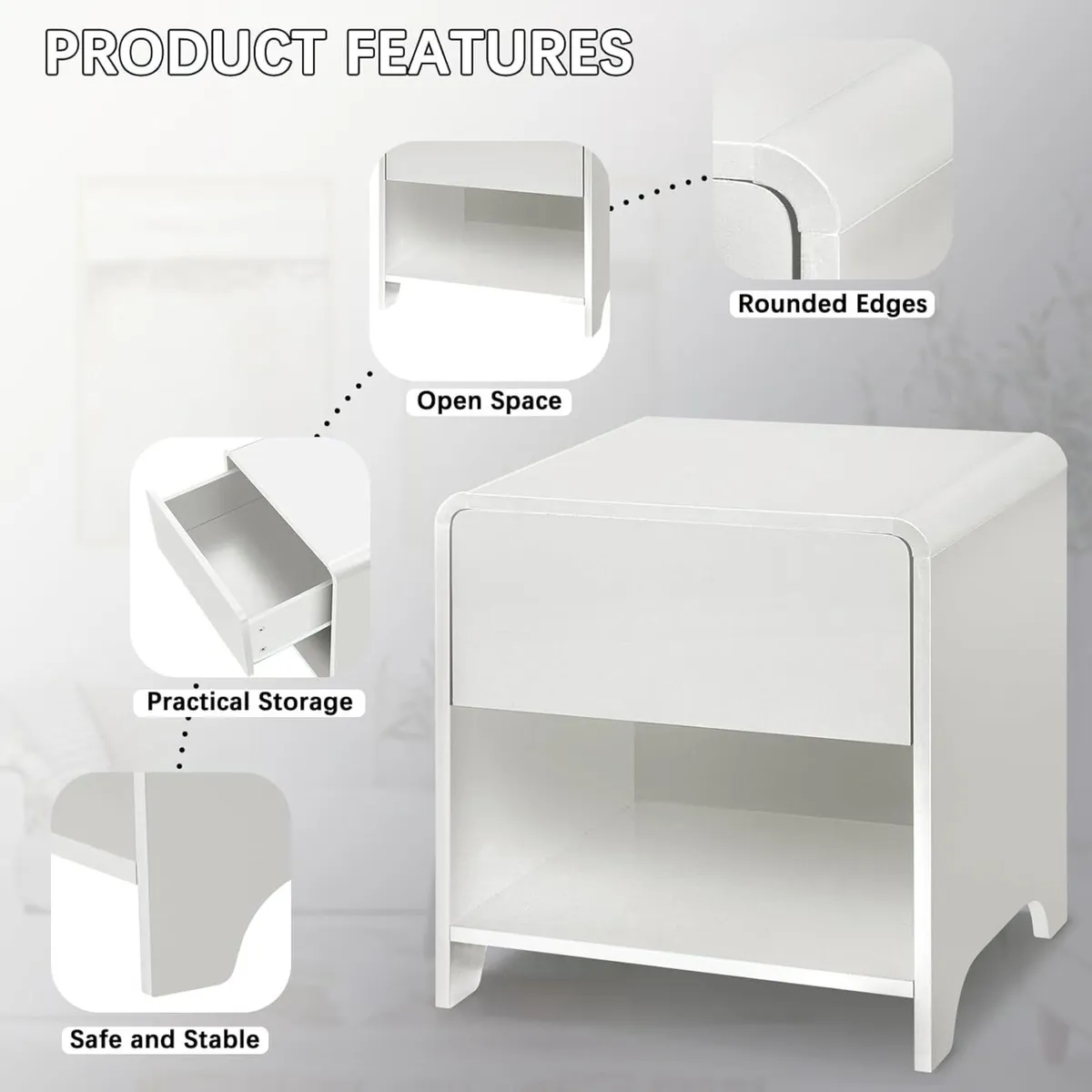 Set of 2 Bedside Table with Drawer Wooden - Image 4