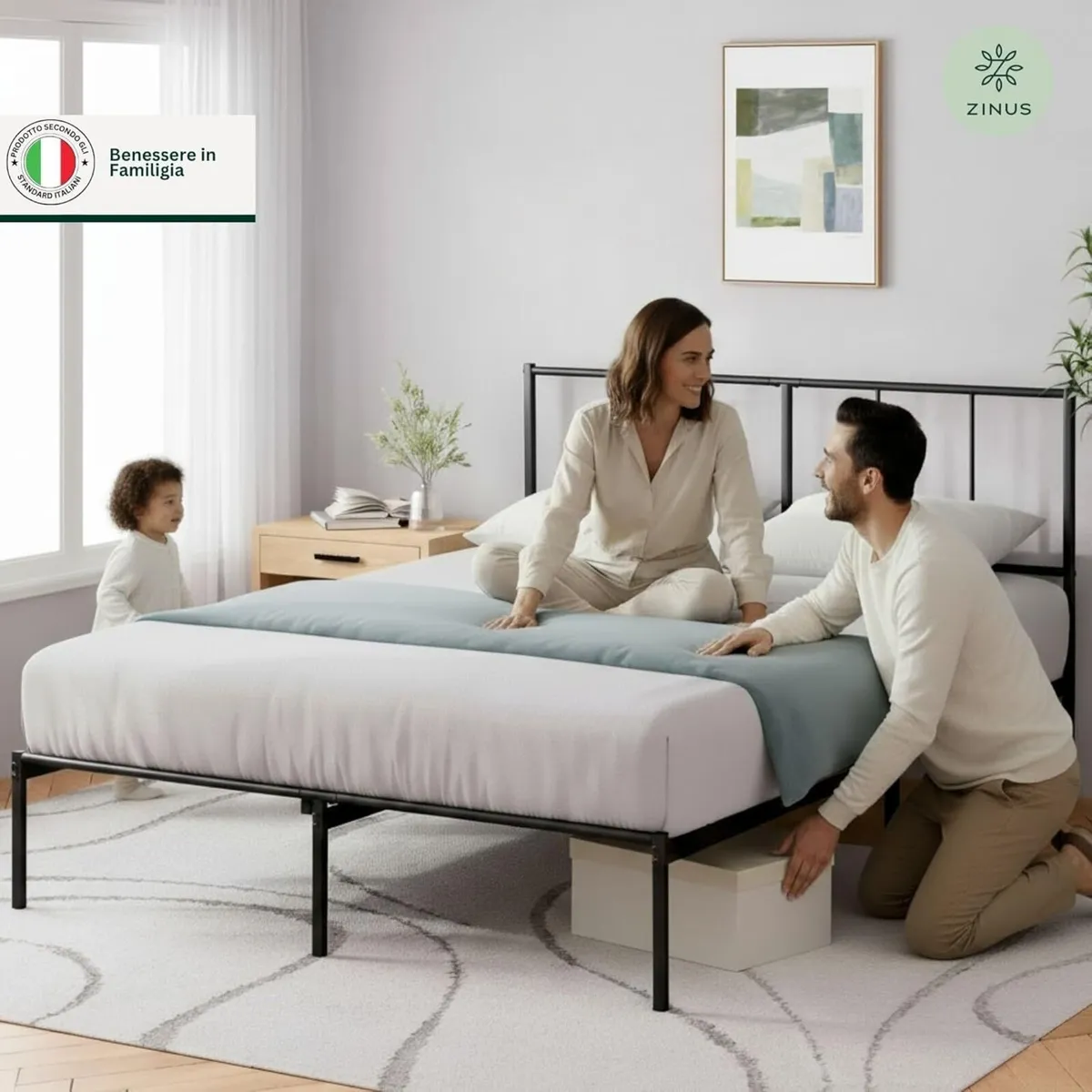 Justin Double Bed – 135 x 190 Durable Metal Base - Image 2