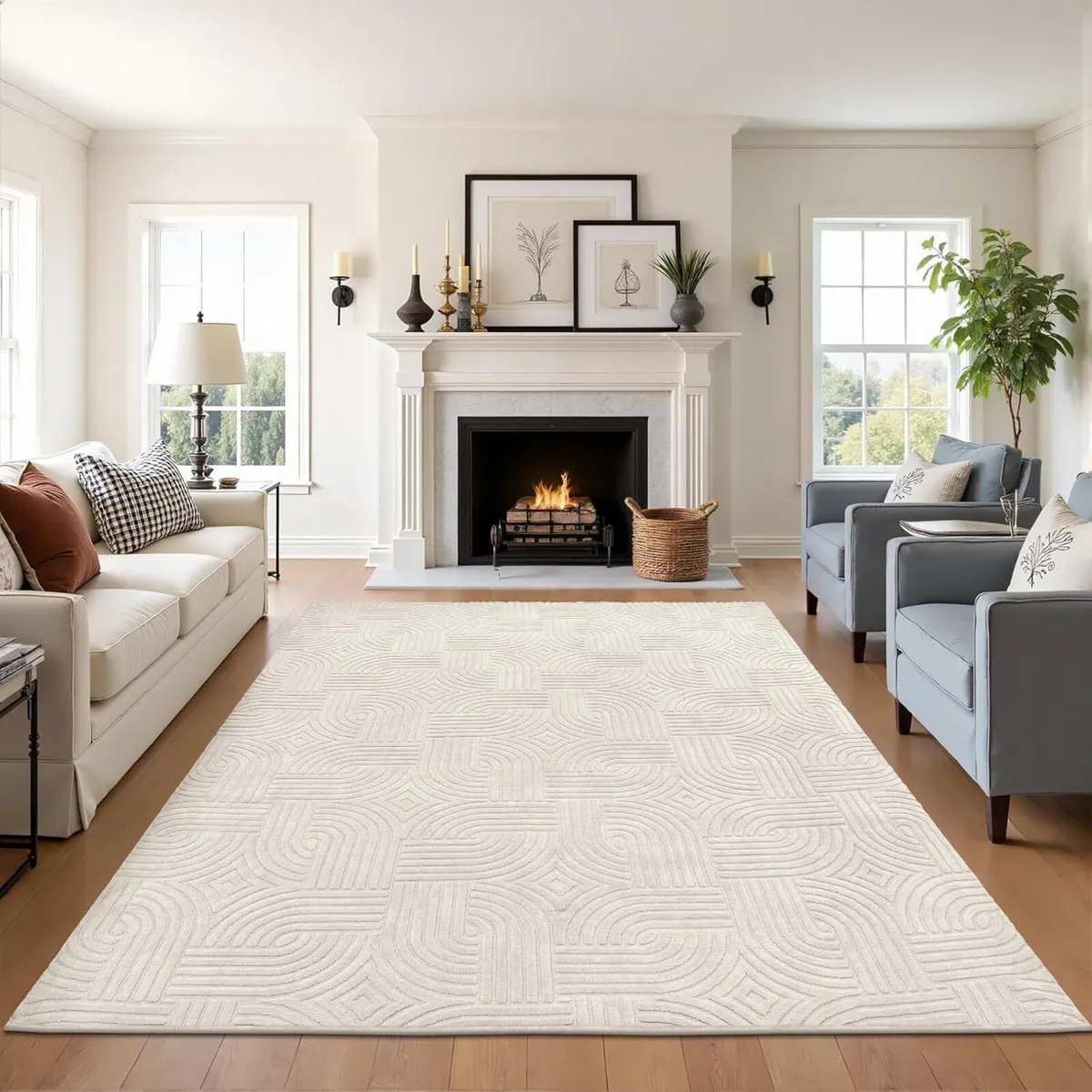 Rugs Living Room 160 x 230 cm Beige Fluffy Area - Image 1