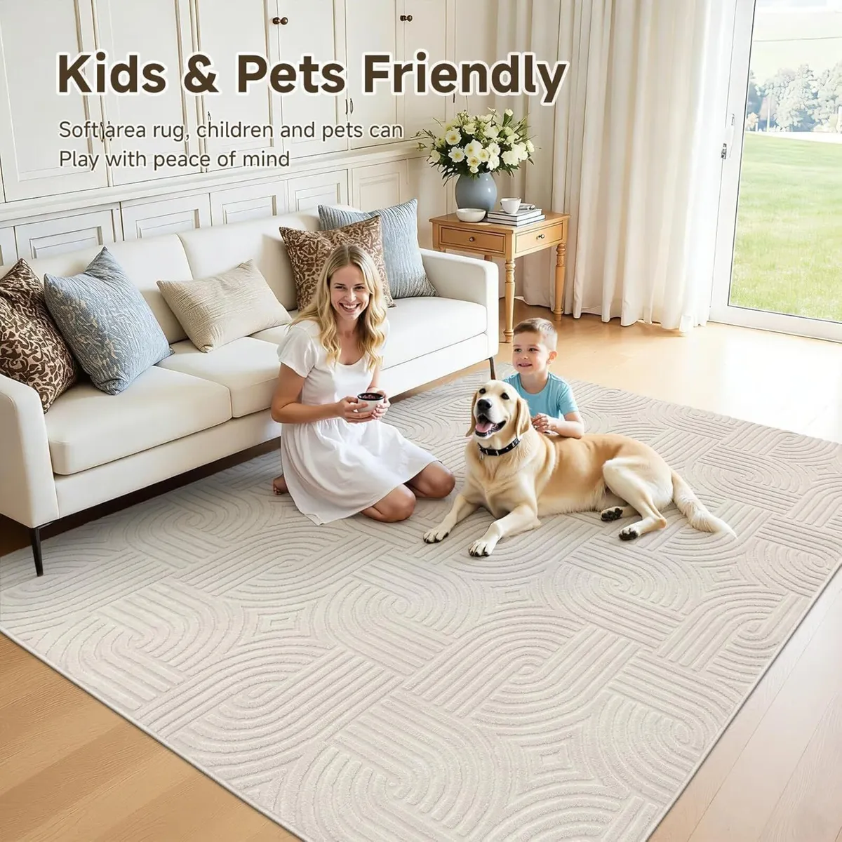 Rugs Living Room 160 x 230 cm Beige Fluffy Area - Image 2