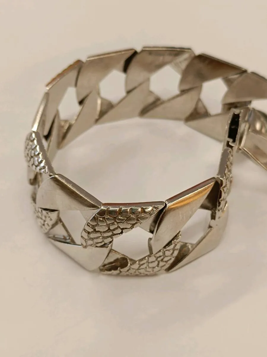 Heavy Sterling Silver Curb Chaps Bracelet - Image 2