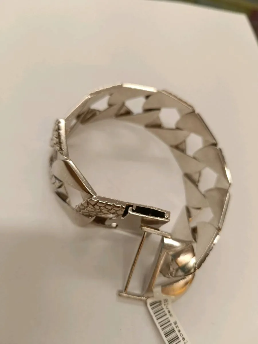 Heavy Sterling Silver Curb Chaps Bracelet - Image 3