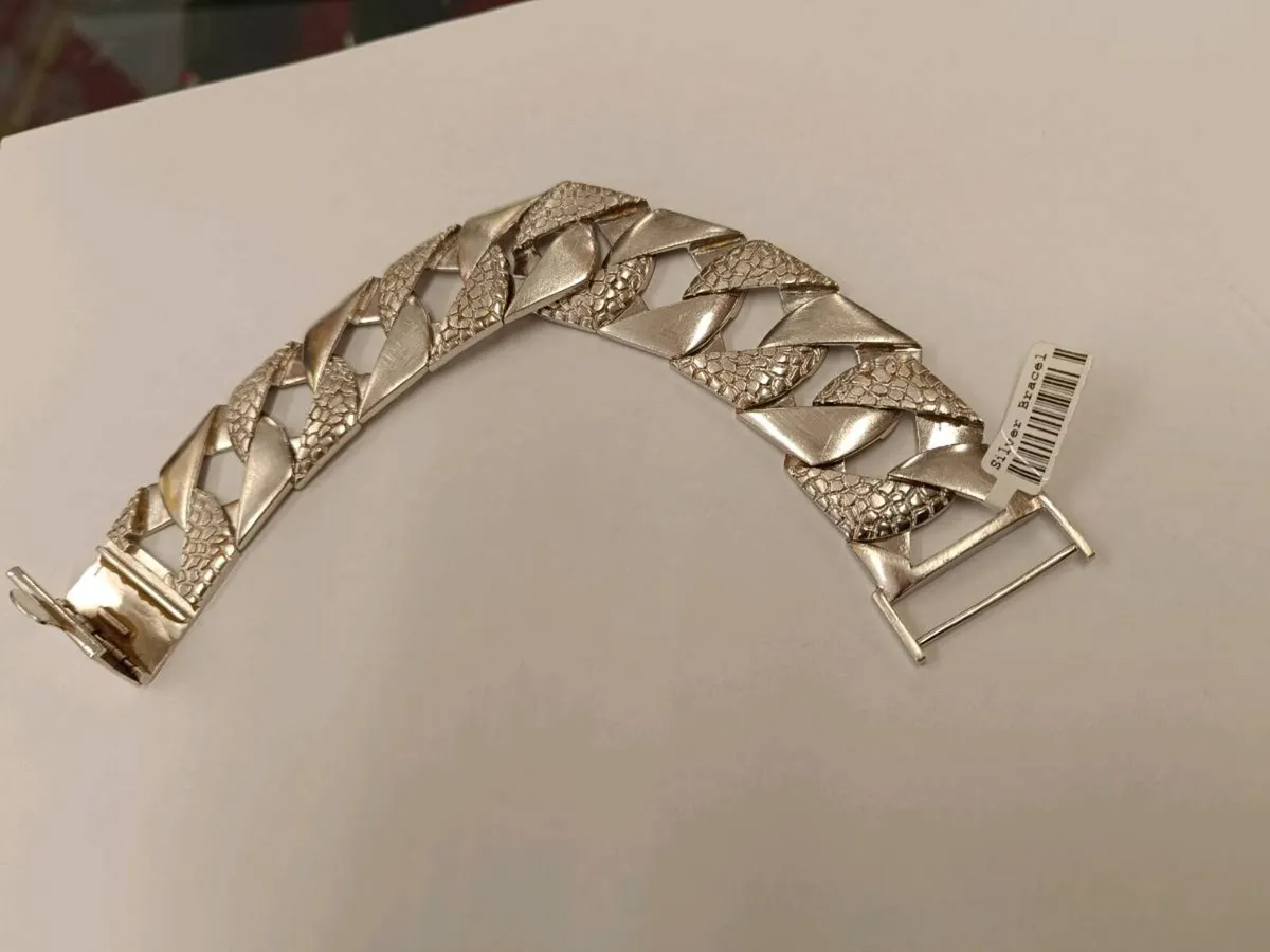Heavy Sterling Silver Curb Chaps Bracelet - Image 4