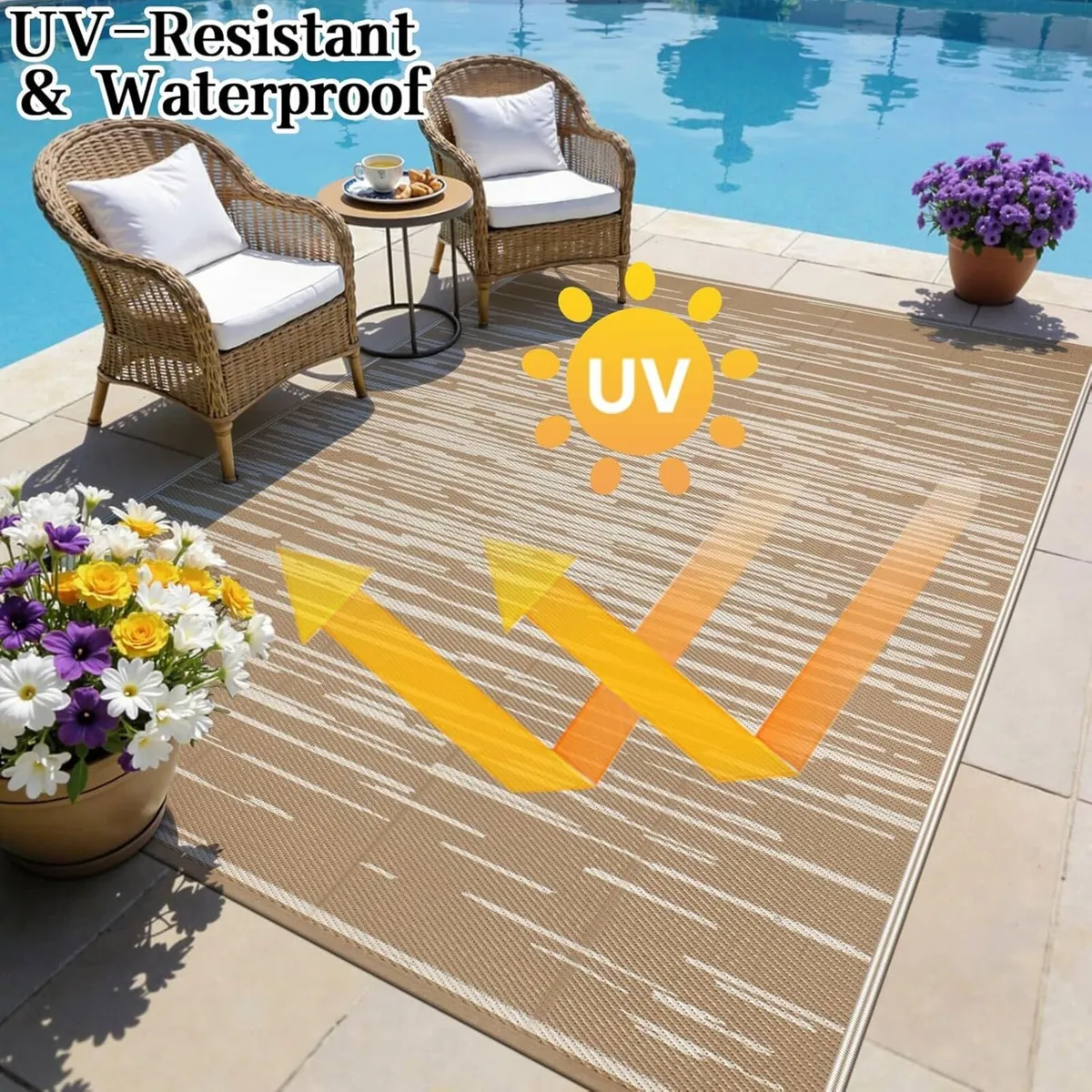 Large Outdoor Rug 240 x 300 cm Garden Rugs - Image 4