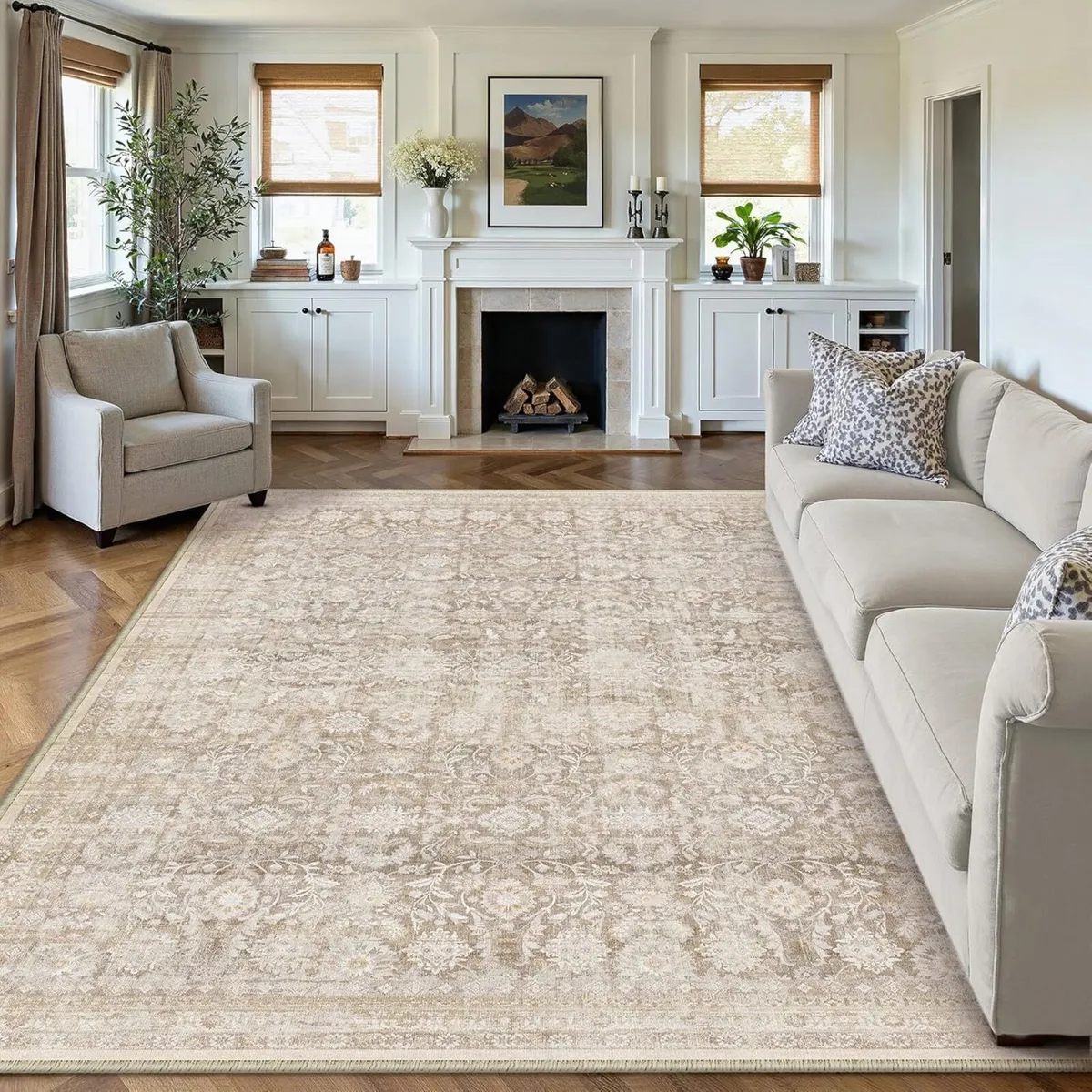 Beige Living Room Area Rug 200x300 cm Machine - Image 1