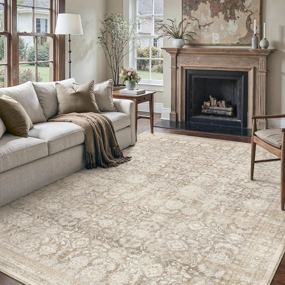 Beige Living Room Area Rug 200x300 cm Machine - Image 4