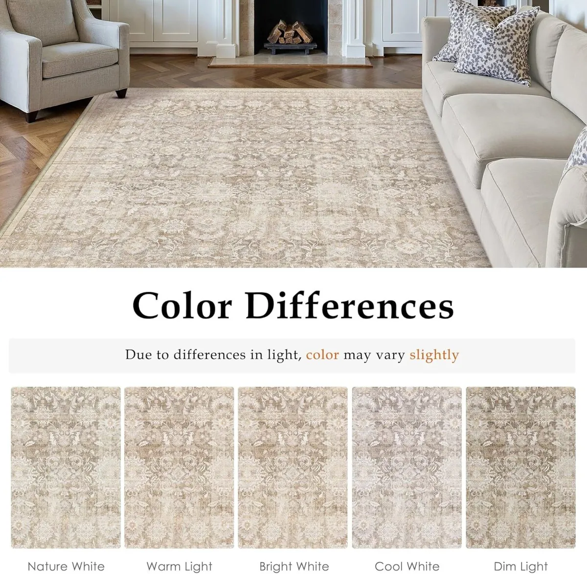 Beige Living Room Area Rug 200x300 cm Machine - Image 2