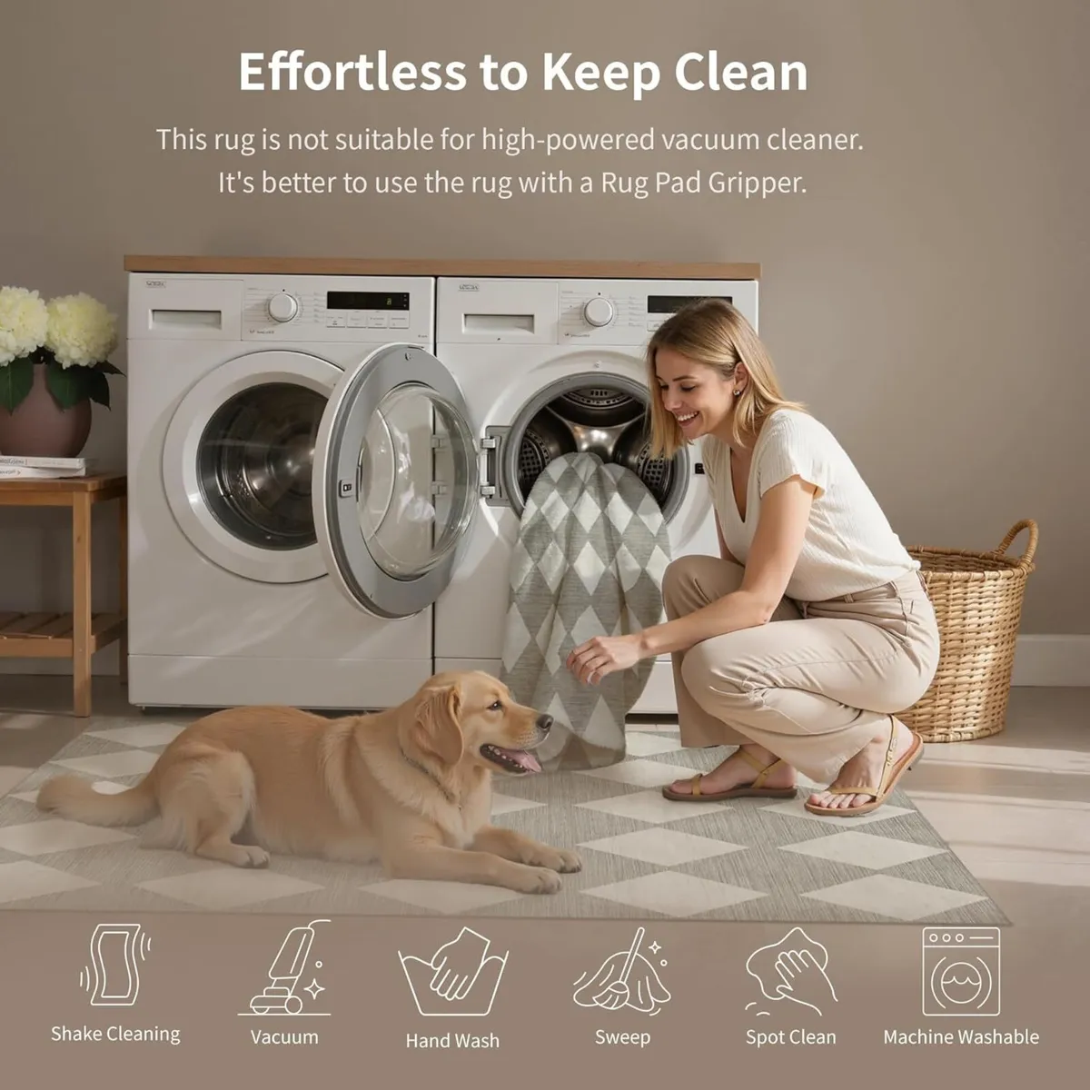 Grey Rugs Living Room 200x300 cm Large Checkered - Image 4