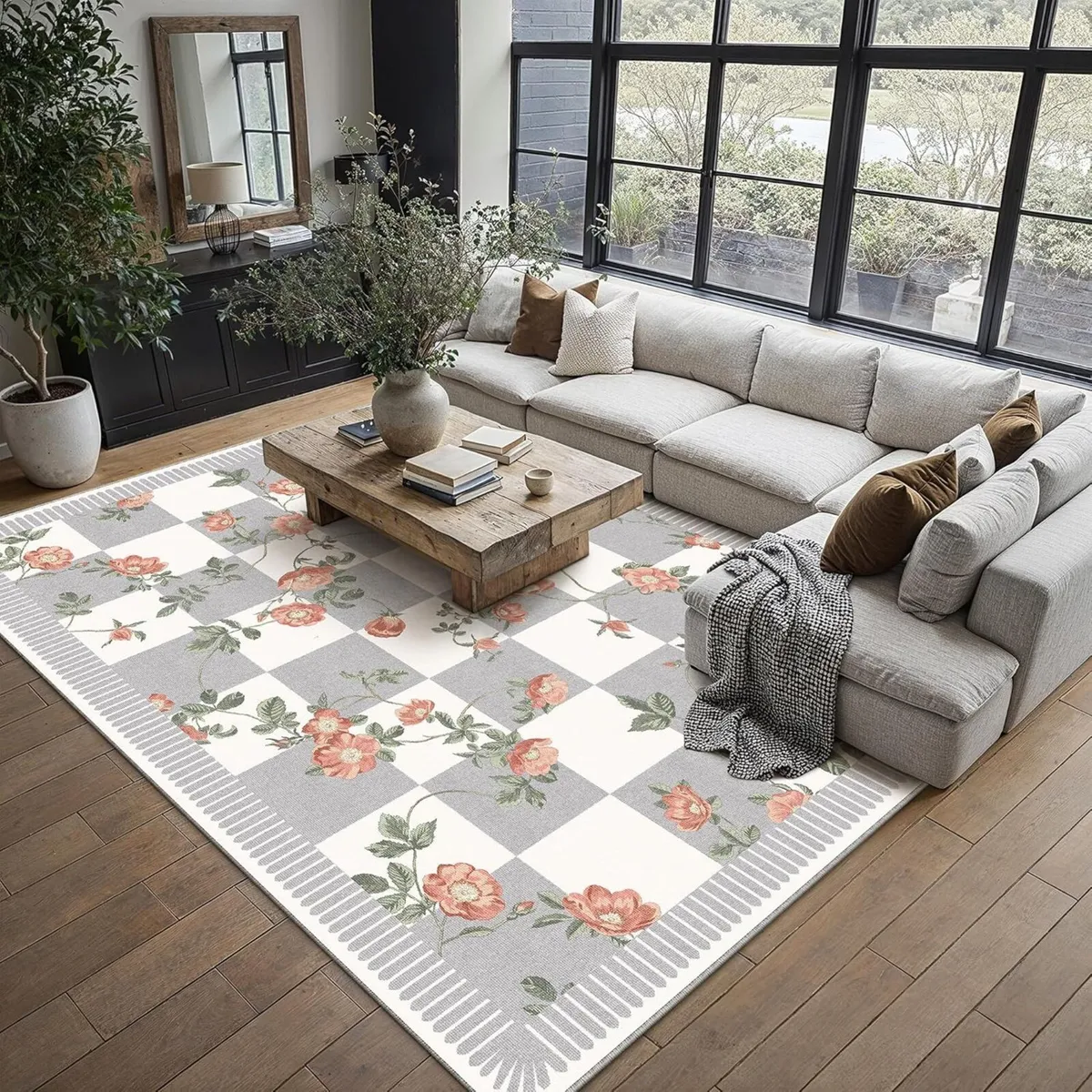Rugs Living Room 200x300cm Washable Flower Area - Image 4